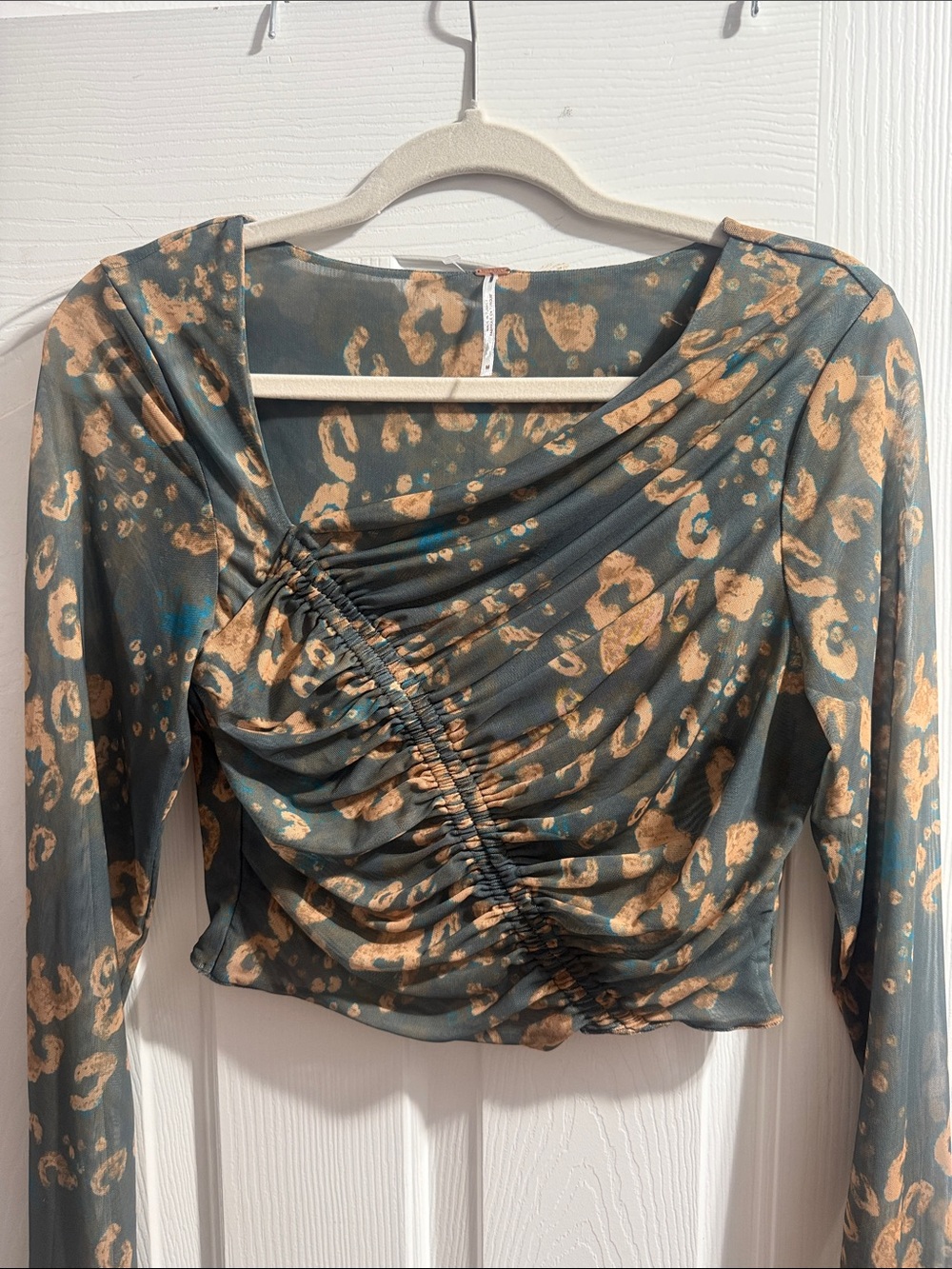 Free People Ruched Leopard-Print Crop Top - Olive Green/Tan